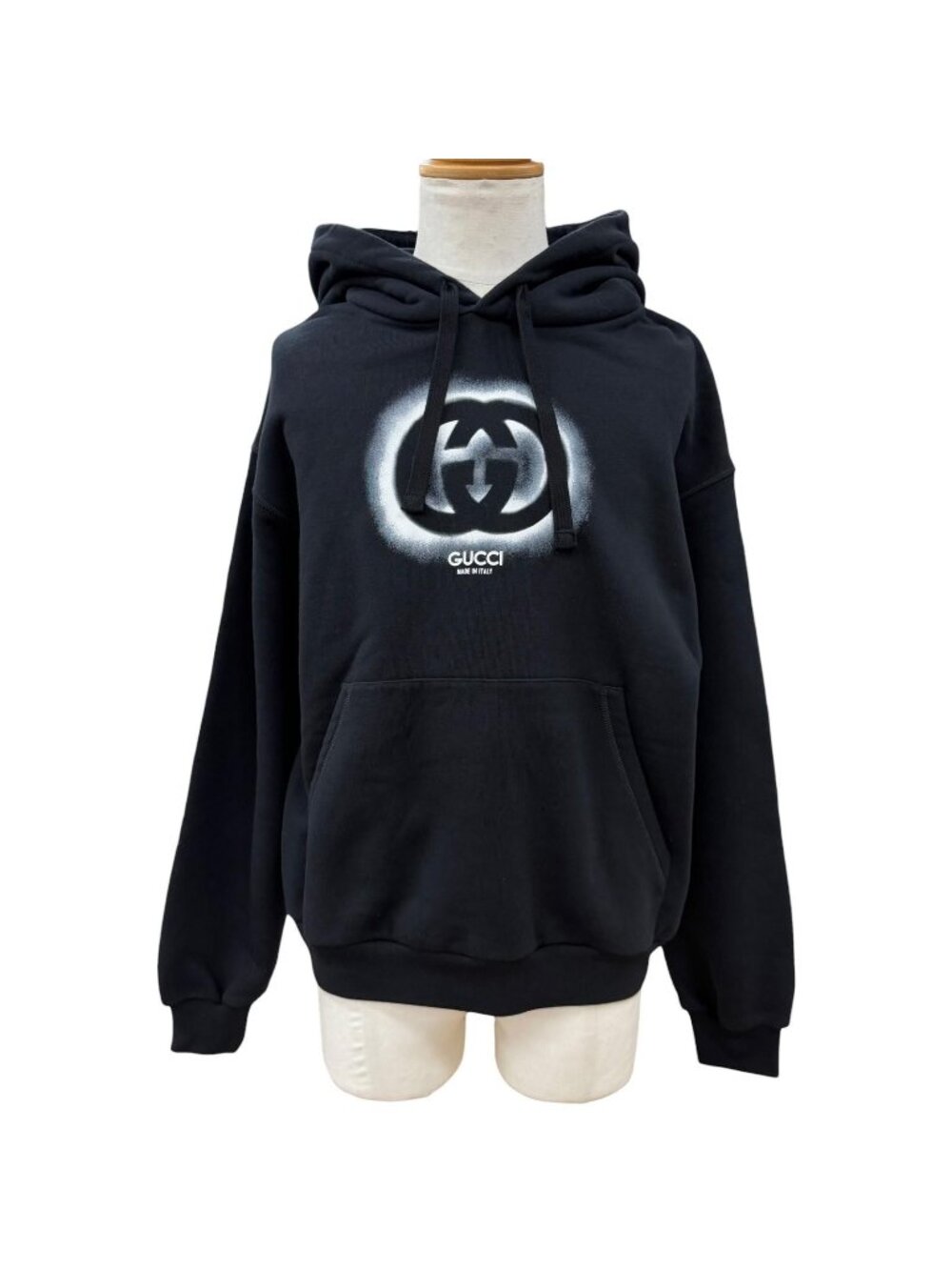Gucci Cotton 100% Interlocking G Print Brushed Lining Pullover Hoodie Black XS
